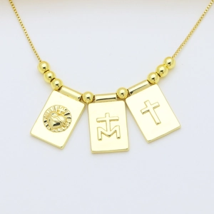 Collier plaqué or 18 carats avec pendentifs Sacré-Cœur et Marie sur chaîne box
