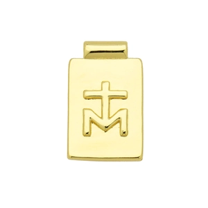 Vue détaillée du pendentif rectangulaire plaqué or 18 carats avec symbole religieux gravé