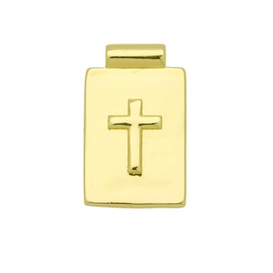 Vue détaillée du pendentif croix rectangulaire plaqué or 18 carats avec bélière