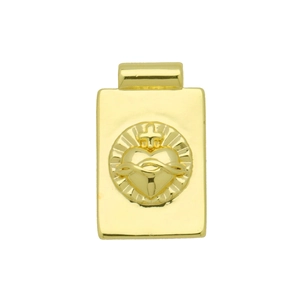 Pendentif sacré-cœur rectangulaire plaqué or 18 carats avec croix et rayons de soleil