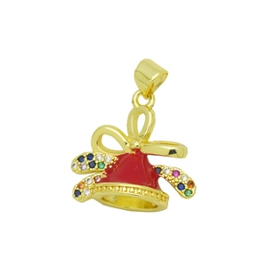 Dettaglio del ciondolo a campana di Natale in oro 18K con zirconi colorati e smalto