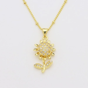 Pendentif tournesol rotatif à double couche plaqué or 18 carats avec oxydes de zirconium