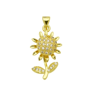 Pendentif tournesol rotatif plaqué or 18 carats avec accents floraux en zircone