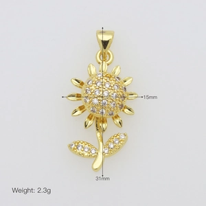 Dimensions du pendentif tournesol doré de 31mm avec largeur de 15mm et oxydes de zirconium