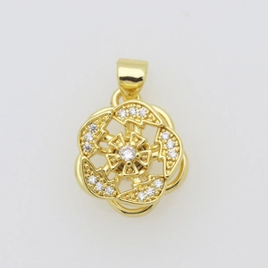 Détail du pendentif tournesol plaqué or 18 carats avec cristaux de zircone rotatifs