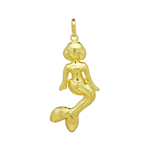 Close-up of a golden mermaid pendant with detailed scales and a polished metallic finish