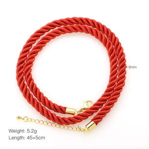 6mm red braided polyester cord necklace with golden lobster clasp and extension chain