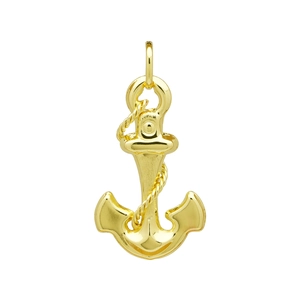Detailed close-up of golden anchor pendant featuring intricate rope texture design