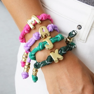 Handmade colorful cord bracelets with gold 26-letter bubble charms for DIY jewelry