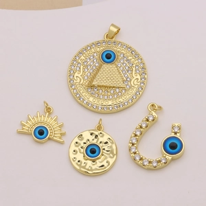 Lot de pendentifs mauvais œil plaqués or 18 carats avec zircon bleu et gravures