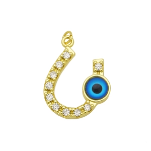 Détail du pendentif Œil de Mauvais Œil plaqué or 18K avec fer à cheval et zircons clairs