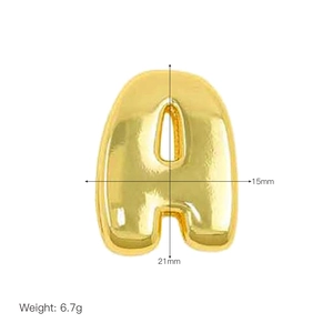 Polished gold letter A pendant with dimensions 21mm height and 15mm width