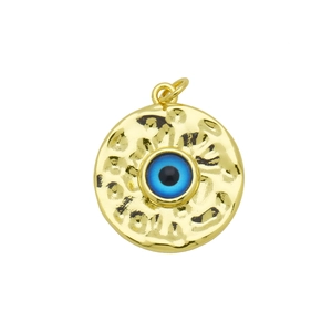 Pendentif œil protecteur plaqué or 18 carats avec texture martelée et zircon bleu serti