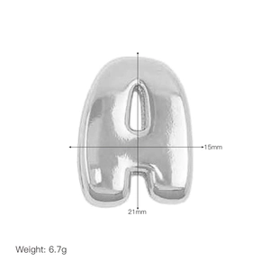 Macro view of silver balloon letter A pendant with 15mm width and 21mm height dimensions