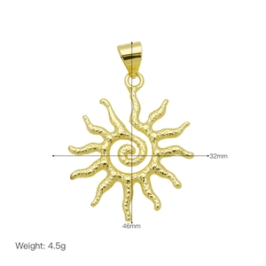 Detailed dimensions of sun pendant in 18K gold plated copper with spiral sunburst