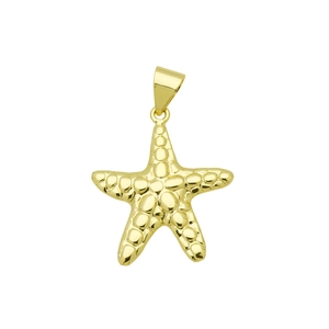 Detailed view of sun starfish pendant with textured gold plating and droplet bail