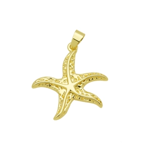 Macro detail of golden starfish pendant showing textured surface and polished edges