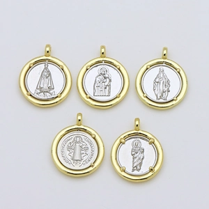 Médaillons religieux Vierge Marie et Saints en pendentifs bicolores or et argent