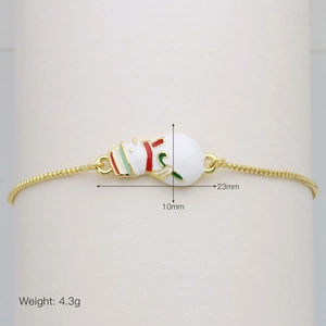 Detail view of 23x10mm snowman charm on golden adjustable chain bracelet, weight 4.3g