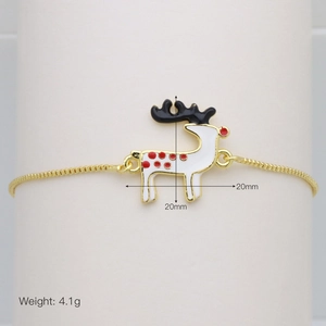 Detail of reindeer enamel charm on gold adjustable chain showing weight 4.1g and size 20mm
