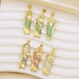 Saint Jude Religious Figure Pendant For Men Women Colorful Zirconia Inlaid Copper 18K Gold Plated Hip Hop Jewelry Accessory