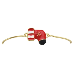 Adjustable gold bracelet with a red drip oil Christmas stocking pendant for women