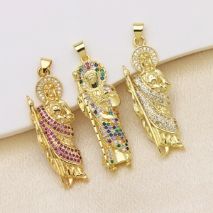 Saint Jude pendants in 18K gold plated copper with colorful cubic zirconia stones