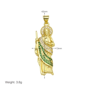 Detailed view of Saint Jude pendant with colorful cubic zirconia and dimensions