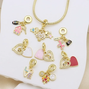 Copper Zirconia Heart Love Letter Enamel Charms For Bracelet Pendant Only Without Chain Fashion Jewelry DIY Accessories
