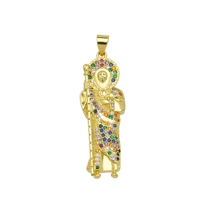 Saint Jude pendant in 18K gold plated copper with colorful cubic zirconia stones