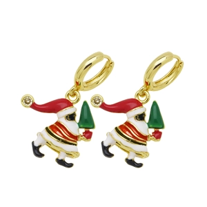 Orecchini di Babbo Natale con ciondoli albero di Natale in metallo dorato e smalto vivace