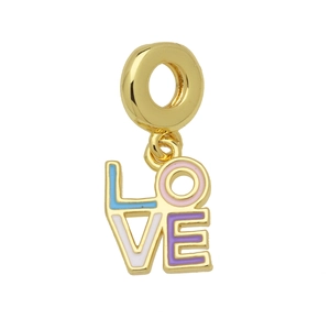 Polished gold LOVE letter charm with colorful enamel inlay for charm bracelets
