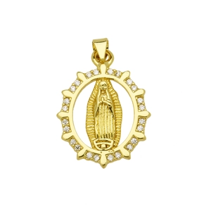 Colgante de Virgen María en oro de 18K con circonitas y diseño calado elegante