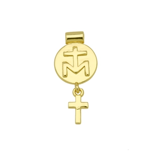 Détail du pendentif cœur doré Marie et petite croix pour accessoire de collier tendance