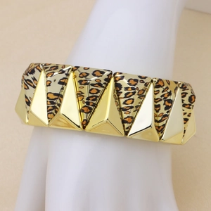 Bracelet élastique pour femme à motif léopard et maillons géométriques dorés