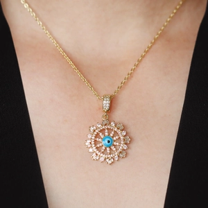 Copper Zirconia Evil Eye Pendant Only Without Chain Sunburst Starburst Charm DIY Jewelry Accessory For Women Men Gold Blue