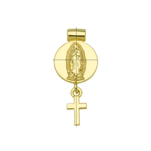 Pendentif médaillon Guadalupe doré avec breloque croix polie sur collier minimaliste