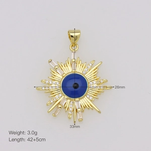 Detail of 18K gold plated Evil Eye pendant with blue stone and cubic zirconia accents