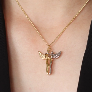 Pendentif Ange Embrassant Abstrait pour Femme Bicolore Cuivre Zircon Poli Bijoux de Mode Cadeau Pendentif Uniquement Sans Chaîne