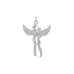 Pendentif ange en argent poli avec texture d'ailes détaillée pour la fête des mères