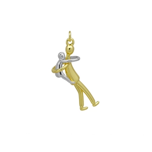Détail du pendentif bicolore or et argent avec des figures abstraites s'enlaçant polies