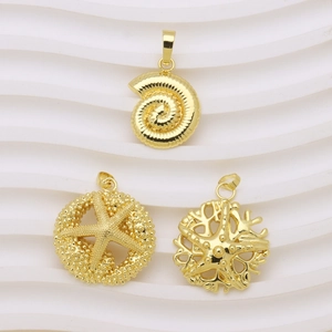 Polierte 18K vergoldete Meeres-Anhänger mit Nautilus- und Seestern-Designs für Damen