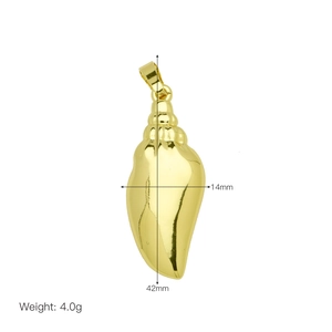 Polierter 18K Gold Muschelanhänger misst 42mm mal 14mm mit Maßen und Gewichtsangabe