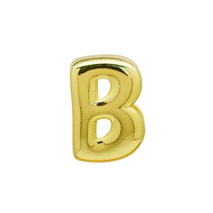 Detailed macro view of a 3D polished gold-plated letter B pendant for DIY jewelry