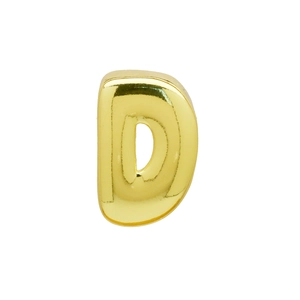 Detailed view of a 3D bubble letter D pendant in polished gold for DIY jewelry