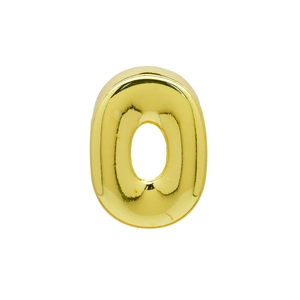 Macro detail of glossy gold-plated alphabet letter O pendant with reflective finish