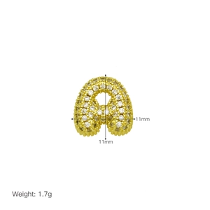 Micro-pave letter A pendant with cubic zirconia, size 11mm by 11mm, weighing 1.7g