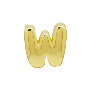 Macro view of 3D balloon-style gold letter W pendant with polished metallic finish