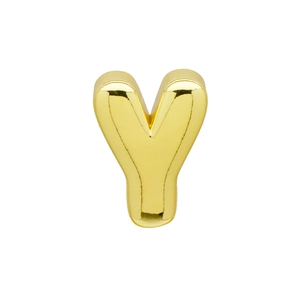 Detailed close-up of a polished gold letter Y pendant with smooth mirror finish surface