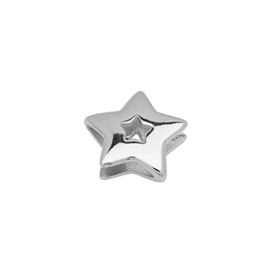 Polished silver star-shaped bead with star cutout for DIY jewelry charm bracelet